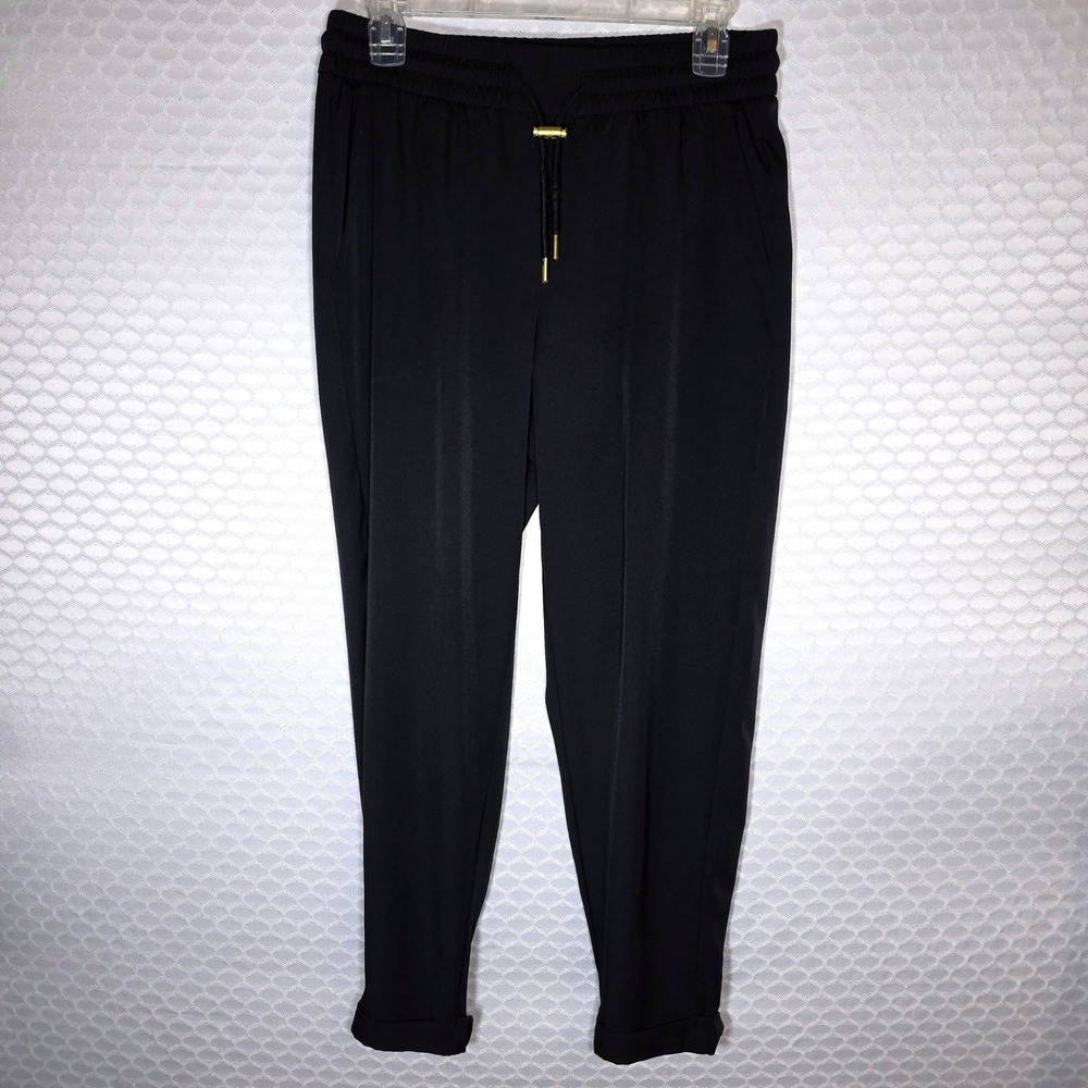 Stylus Women Black Cuffed Jogger Ankle Pants Elastic Waist Small